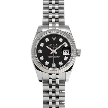 ロレックス デイトジャスト 179174G ブラック/ダイヤモンド レディース 時計 【中古】【wristwatch】