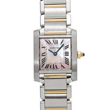 カルティエ タンクフランセーズ SM W51027Q4 ピンクシェル レディース 時計 【中古】【wristwatch】