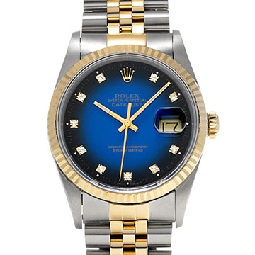 ロレックス デイトジャスト 16233G ブルー・グラデーション/ダイヤモンド メンズ 時計 【中古】【wristwatch】