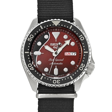 セイコー 5スポーツ ブライアン・メイ コラボレーションモデル SBSA073 レッド/ブラック メンズ 時計 【中古】【wristwatch】