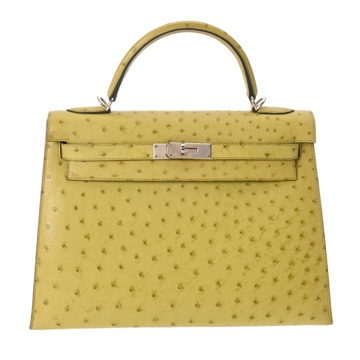 エルメス ケリー 32 外縫い アニスグリーン オーストリッチ レディース バッグ 【中古】【bag】