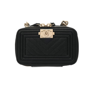 シャネル BOY CHANEL ミニ チェーンクラッチ ブラック AP2708 キャビアスキン レディース バッグ 【中古】【bag】