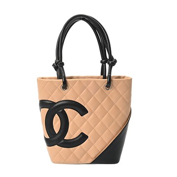シャネル カンボン トートバッグ スモール ベージュ/ブラック A25166 カーフスキン レディース バッグ 【中古】【bag】
