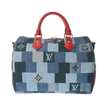 ルイ ヴィトン モノグラムデニムパッチワーク スピーディ バンドリエール 30 ブルー/レッド M45041 カーフレザー/モノグラムデニム レディース バッグ 【中古】【bag】