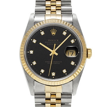 ロレックス デイトジャスト 16233G ブラック/ダイヤモンド メンズ 時計 【中古】【wristwatch】