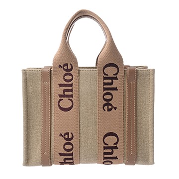 クロエ WOODY スモールトートバッグ ブラッシーベージュ CHC23AS397L176L6 リネンキャンバス/カーフ レディース バッグ 【中古】【bag】