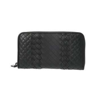 ボッテガ ヴェネタ イントレチャート ジップアラウンドウォレット ブラック レザー ユニセックス 財布 【中古】【purse】