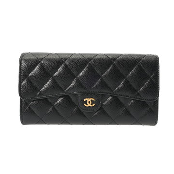シャネル マトラッセ クラシックロング フラップウォレット ブラック AP0241 ラムスキン レディース 財布 【中古】【purse】