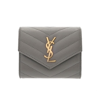 サンローラン カサンドラ/マトラッセ マルチフォールド ウォレット グレー MRT692061.0323 グレインドエンボスレザー レディース 財布 【中古】【purse】