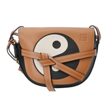 ロエベ ゲート スモール バッグ タン/ブラック ソフトカーフ レディース バッグ 【中古】【bag】