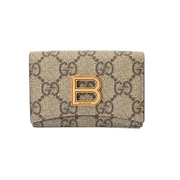 バレンシアガ ミニウォレット ハッカープロジェクト ベージュ/エボニー 681700 2067 GGスプリームキャンバス/レザー ユニセックス 財布 【中古】【purse】