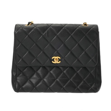 シャネル チェーンショルダー マトラッセ ブラック キャビアスキン レディース バッグ 【中古】【bag】