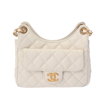 シャネル マトラッセ スモール ホーボーバッグ ホワイト AS3710 グレインドカーフスキン レディース バッグ 【中古】【bag】