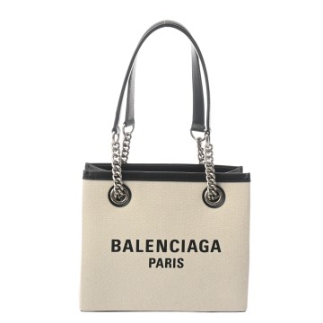 バレンシアガ DUTY FREE トート スモール ホワイト/ブラック 759941 キャンバス/レザー レディース バッグ 【中古】【bag】