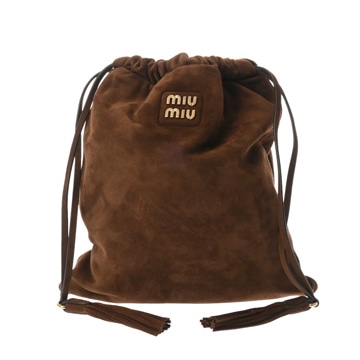 ミュウミュウ Joie 巾着バッグ ブラウン スエード レディース バッグ 【中古】【bag】