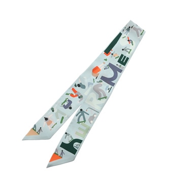 エルメス ツイリー FIGURES LIBRES ライトブルー系/マルチカラー シルク100％ レディース 【未使用】【other】