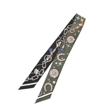 エルメス ツイリー CEST LA FETE カーキ/ブラック/マルチカラー シルク100％ レディース 【未使用】【other】