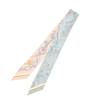 エルメス ツイリー CEST LA FETE ブルー系/ピンクベージュ系/他 シルク100％ レディース 【未使用】【other】