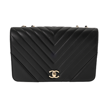 シャネル Vステッチ チェーンショルダー28cm ブラック A91588 カーフスキン レディース バッグ 【中古】【bag】