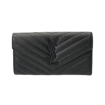 サンローラン モノグラム ラージフラップウォレット ブラック GNC372264 0519 グレインドプードルエンボスレザー レディース 財布 【中古】【purse】