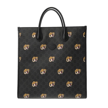 グッチ ミディアム トートバッグ ブラック 674155 525040 GGシュプリームキャンバス/レザー レディース バッグ 【中古】【bag】