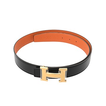 エルメス ベルトバックル&リバーシブルベルト #90 ブラック/オレンジ ボックスカーフ/トゴ メンズ 【未使用】【other】
