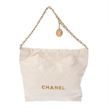 シャネル スモール ハンドバッグ CHANEL22 ホワイト AS3260 シャイニーカーフスキン レディース バッグ 【中古】【bag】
