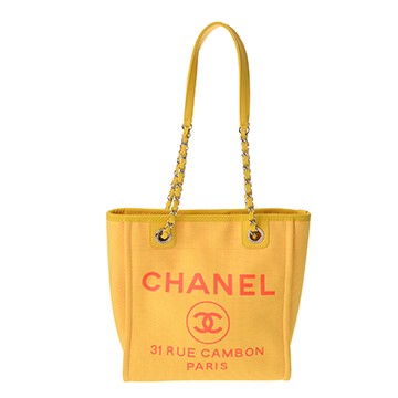 シャネル トート PM ドーヴィル イエロー A66939 ミックスファイバー レディース バッグ 【中古】【bag】