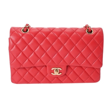 シャネル マトラッセ WフラップWチェーンショルダー 25 レッド A01112 キャビアスキン レディース バッグ 【中古】【bag】