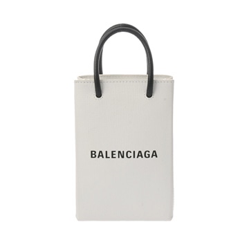 バレンシアガ ショッピング フォンフォルダー ミニ ホワイト/ブラック 593826 カーフ ユニセックス バッグ 【中古】【bag】
