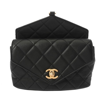 シャネル チェーンフラップ ウエストバッグ ブラック ラムスキン レディース バッグ 【中古】【bag】