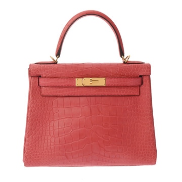 エルメス ケリー 28 内縫い 2WAY ローズテキサス アリゲーターマット レディース バッグ 【中古】【bag】
