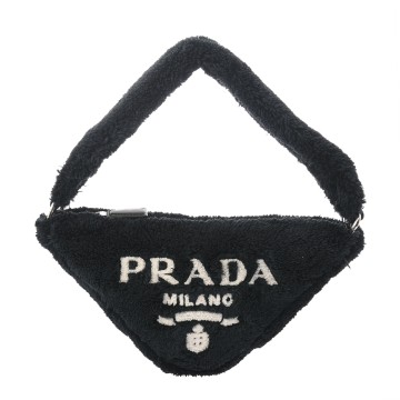 プラダ テリー トライアングル ハンドバッグ ブラック/ホワイト 1NE043 スプーニャ レディース バッグ 【中古】【bag】
