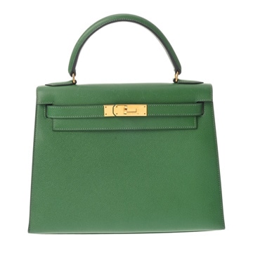 エルメス ケリー 28 外縫い 2WAY グリーン クシュベル レディース バッグ 【中古】【bag】