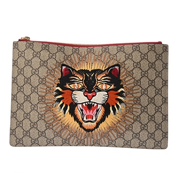 グッチ GGスプリーム クラッチバッグ エボニー/レッド 476411 525040 GGスプリームキャンバス/レザー ユニセックス バッグ 【中古】【bag】