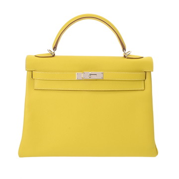 エルメス ケリー 32 内縫い キャンディ ライム/パールグレー/ゴールド金具 ヴォーエプソン レディース バッグ 【中古】【bag】