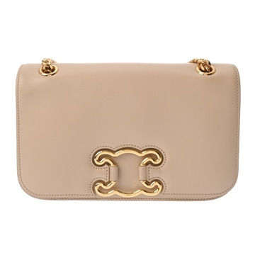 セリーヌ トリオンフ フレーム ミディアム  ヌード 199813EPA. 03ND シャイニーカーフ レディース バッグ 【中古】【bag】