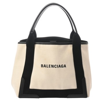 バレンシアガ ネイビーカバス S ホワイト/ブラック 339933 1081 Y 002123 キャンバス/レザー レディース バッグ 【中古】【bag】