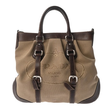 プラダ 2WAY  ベージュ/ブラウン ロゴジャガードキャンバス/レザー レディース バッグ 【中古】【bag】