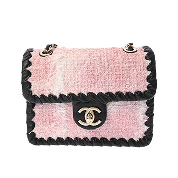 シャネル ミニフラップバッグ ピンク/ブラック AS2495 ツイード/カーフ レディース バッグ 【中古】【bag】