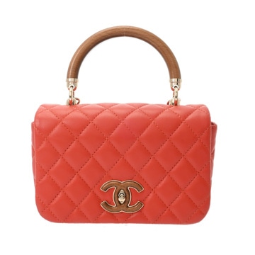 シャネル マトラッセ トップハンドル フラップバッグ レッド ラムスキン レディース バッグ 【中古】【bag】