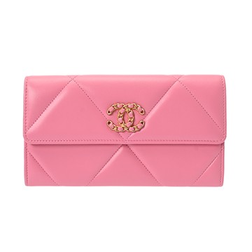 シャネル CHANEL19 ロングフラップウォレット ピンク AP0955 ラムスキン レディース 財布 【中古】【purse】