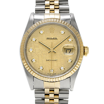 ロレックス デイトジャスト 16233G シャンパンコンピュータ/ダイヤモンド メンズ 時計 【中古】【wristwatch】