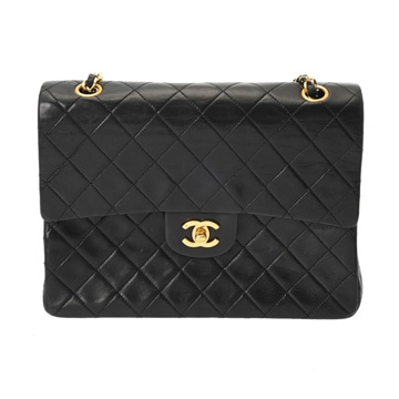 シャネル マトラッセ Wフラップ Wチェーンショルダー 25 ブラック A01112 ラムスキン レディース バッグ 【中古】【bag】