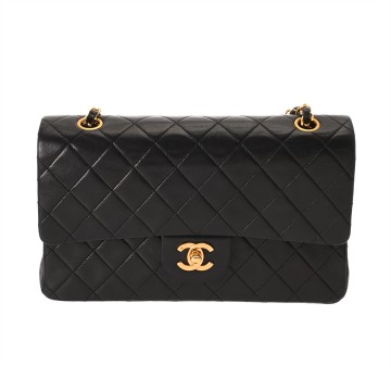 シャネル マトラッセ Wフラップ Wチェーンショルダー 25 ブラック A01112 ラムスキン レディース バッグ 【中古】【bag】