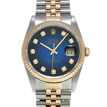 ロレックス デイトジャスト 36 16233G ブルー・グラデーション/ダイヤモンド メンズ 時計 【中古】【wristwatch】