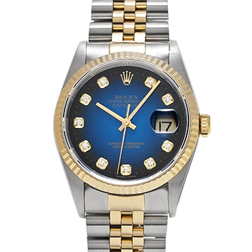 ロレックス デイトジャスト 16233G ブルー・グラデーション/ダイヤモンド メンズ 時計 【中古】【wristwatch】