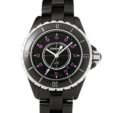 シャネル J12 33MM H1634 ブラック/ルビー レディース 時計 【中古】【wristwatch】