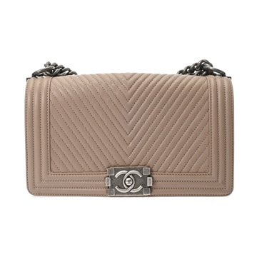 シャネル ボーイシャネル/Vステッチ チェーンショルダー 25cm  ベージュ A67086 カーフスキン レディース バッグ 【中古】【bag】