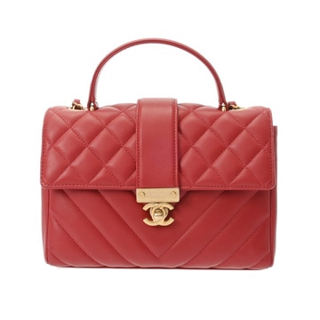 シャネル トップハンドル フラップバッグ レッド カーフスキン レディース バッグ 【中古】【bag】